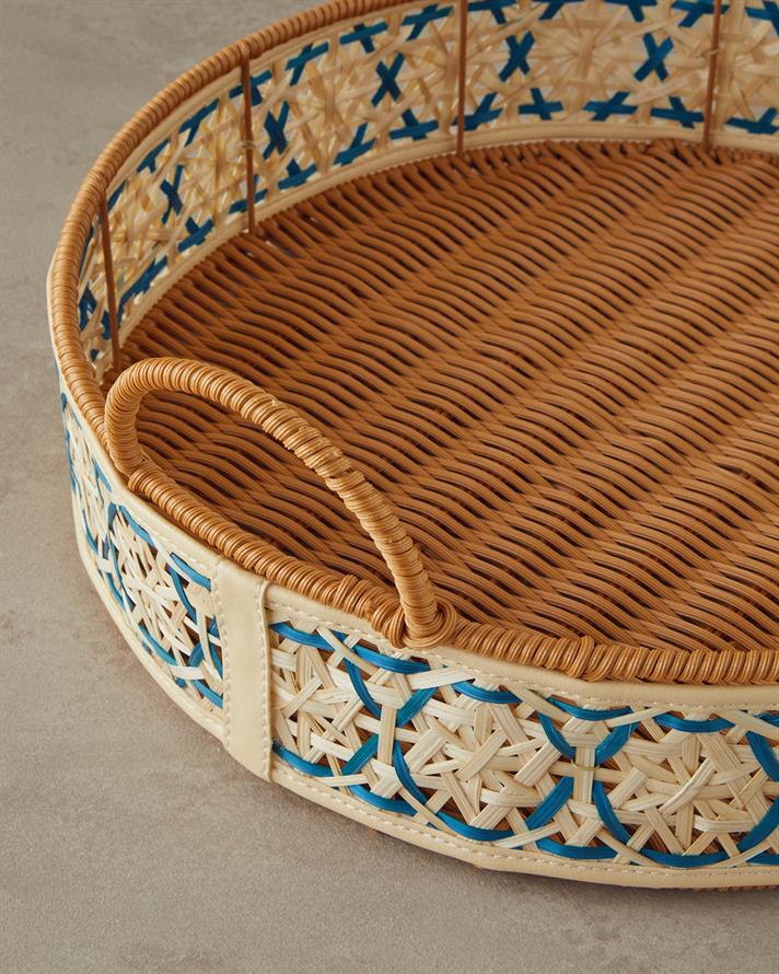 Alexandra Sedefli Rattan Tepsi Kahverengi-Mavi
