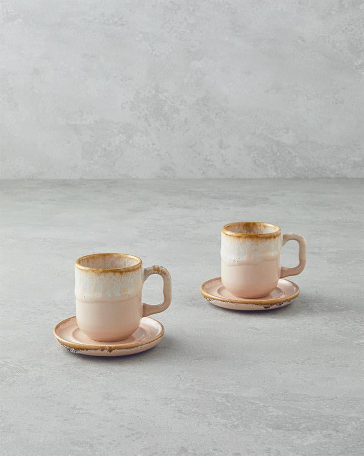 Alicent Seramik 4 Parça 2 Kişilik Double Kahve Fincan Takımı 150 ml Pudra