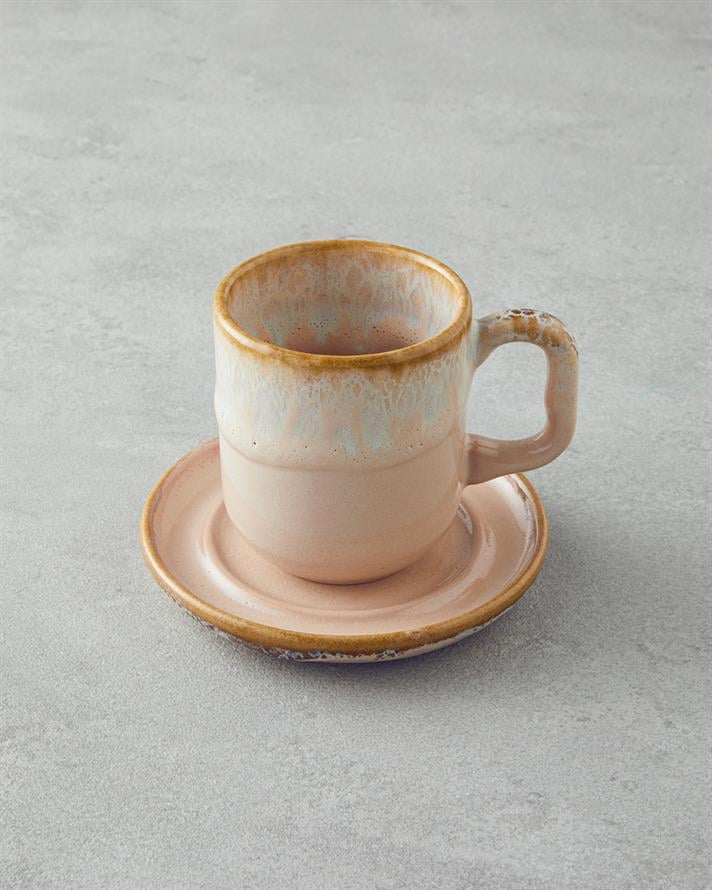 Alicent Seramik 4 Parça 2 Kişilik Double Kahve Fincan Takımı 150 ml Pudra