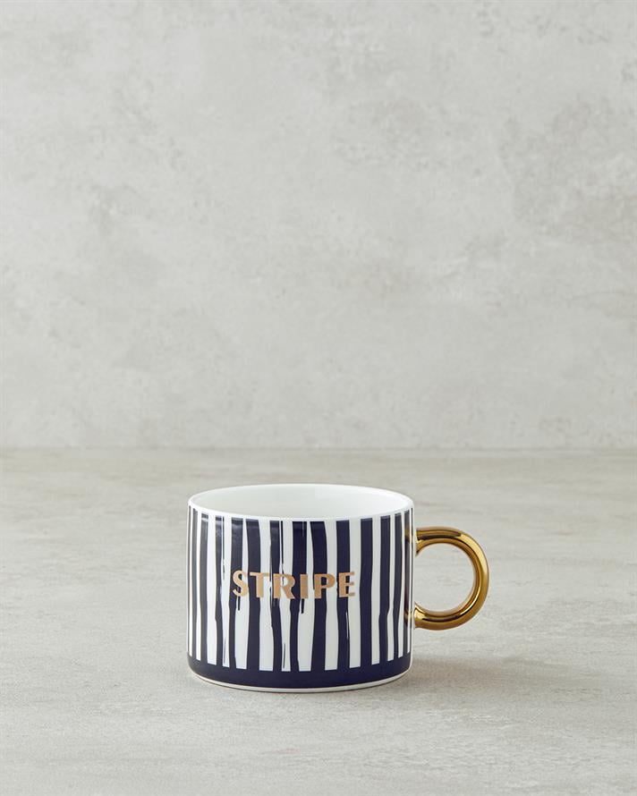 All Stripe New Bone China Kupa 345 ml Siyah - Beyaz