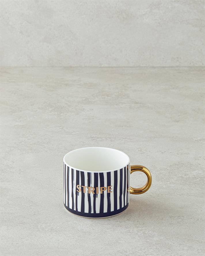 All Stripe New Bone China Kupa 345 ml Siyah - Beyaz