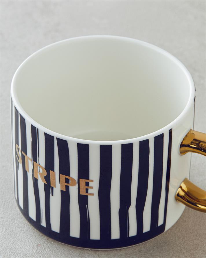 All Stripe New Bone China Kupa 345 ml Siyah - Beyaz