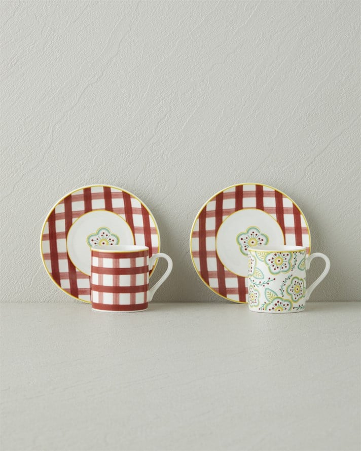 Almeda New Bone China 4 Parça 2 Kişilik Kahve Fincan Takımı 80 ml Bordo