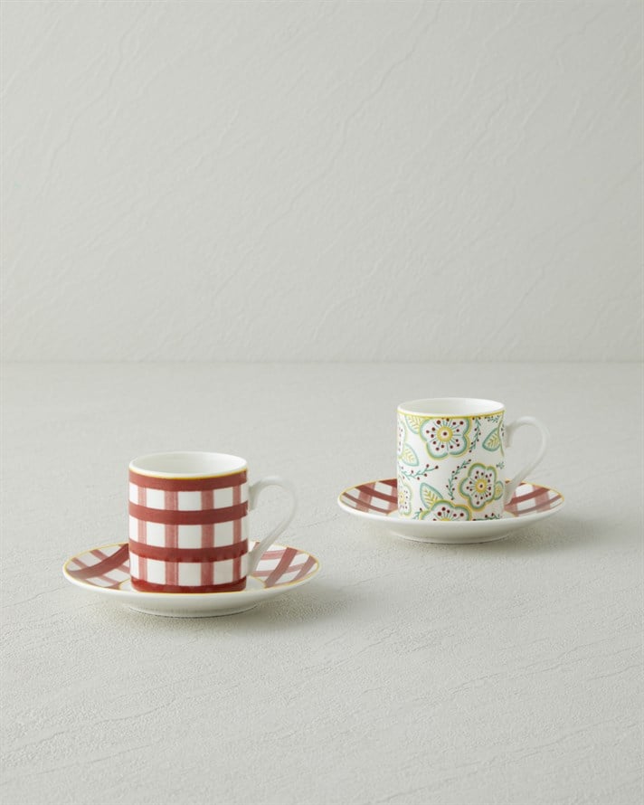 Almeda New Bone China 4 Parça 2 Kişilik Kahve Fincan Takımı 80 ml Bordo