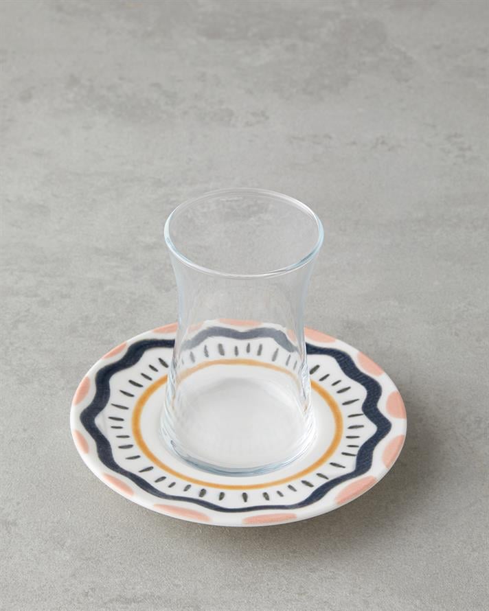 Alvina Porselen 12 Parça 6 Kişilik Çay Seti 165 ml Mavi - Pembe