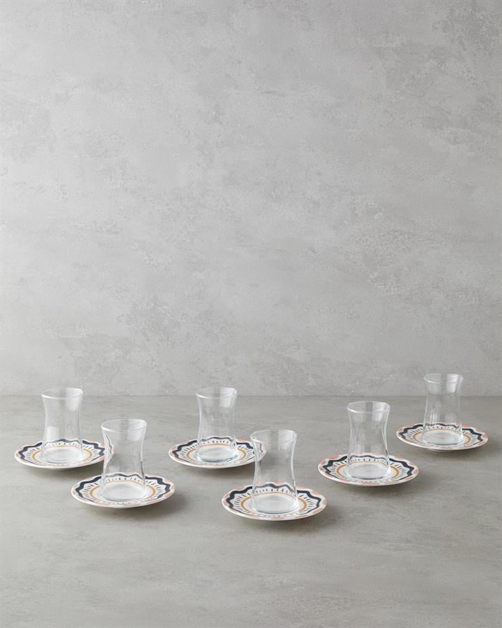 Alvina Porselen 12 Parça 6 Kişilik Çay Seti 165 ml Mavi - Pembe