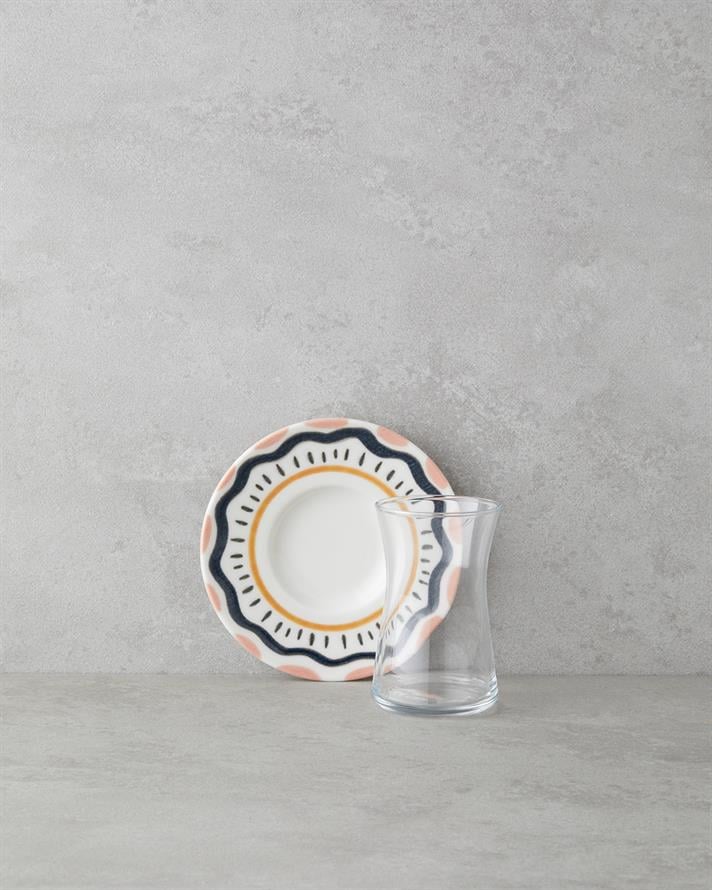 Alvina Porselen 12 Parça 6 Kişilik Çay Seti 165 ml Mavi - Pembe