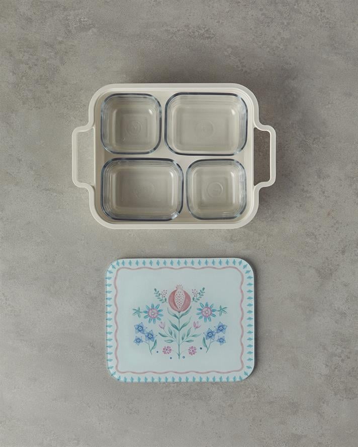 Alysa Melamin 4lü Cam Kapaklı Kahvaltılık 30x21 cm Renkli