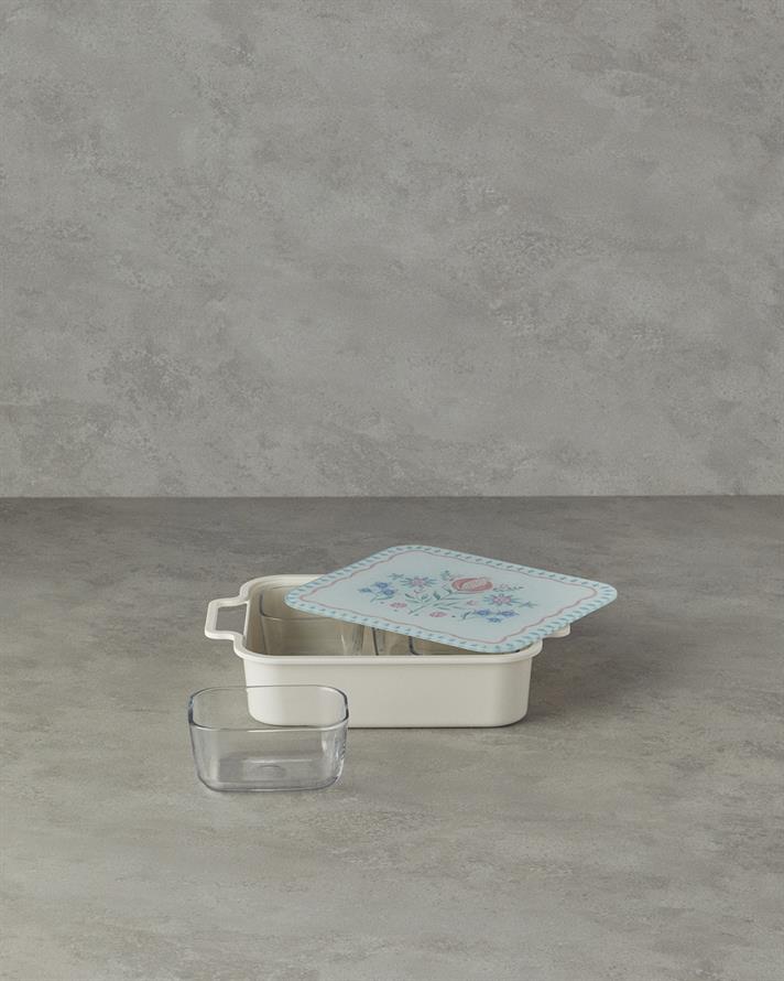 Alysa Melamin 4lü Cam Kapaklı Kahvaltılık 30x21 cm Renkli