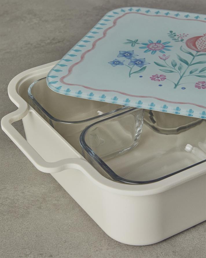 Alysa Melamin 4lü Cam Kapaklı Kahvaltılık 30x21 cm Renkli