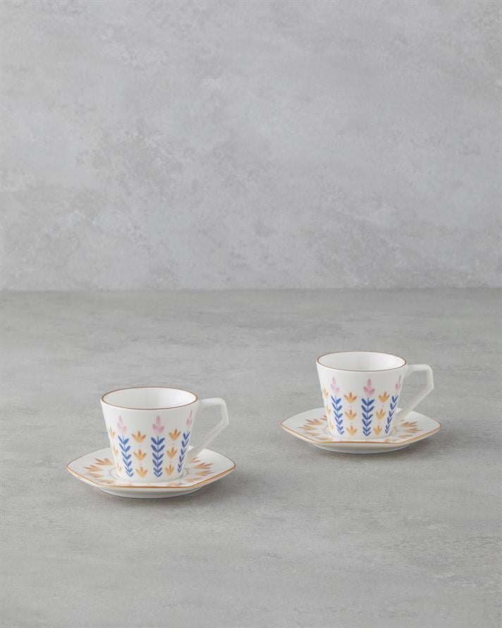 Amara Bone Porselen 4 Parça 2 Kişilik Kahve Fincan Takımı 80 ml Renkli