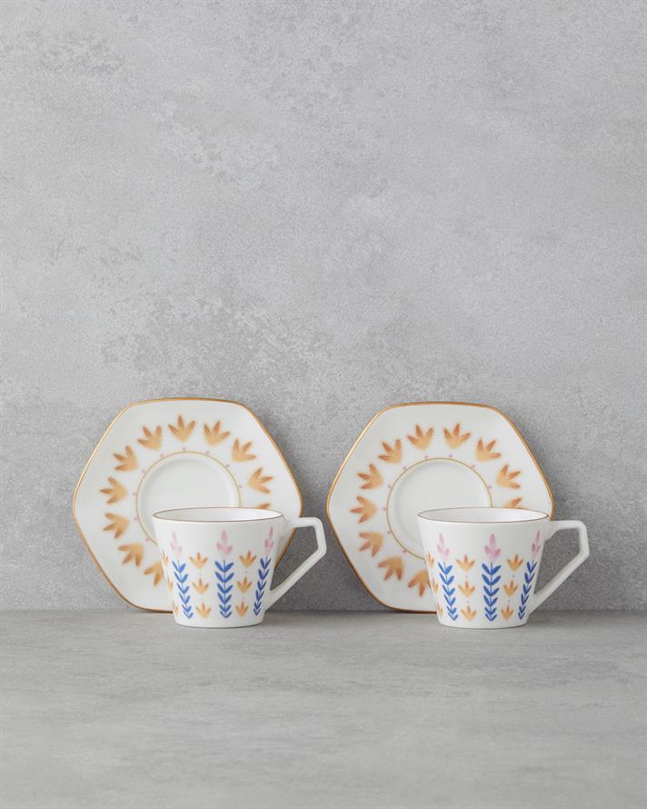 Amara Bone Porselen 4 Parça 2 Kişilik Kahve Fincan Takımı 80 ml Renkli