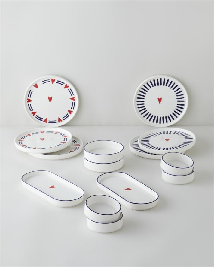 Amora Seramik Kahvaltı Takımı 14 parça 6 kişilik Lacivert-Kırmızı