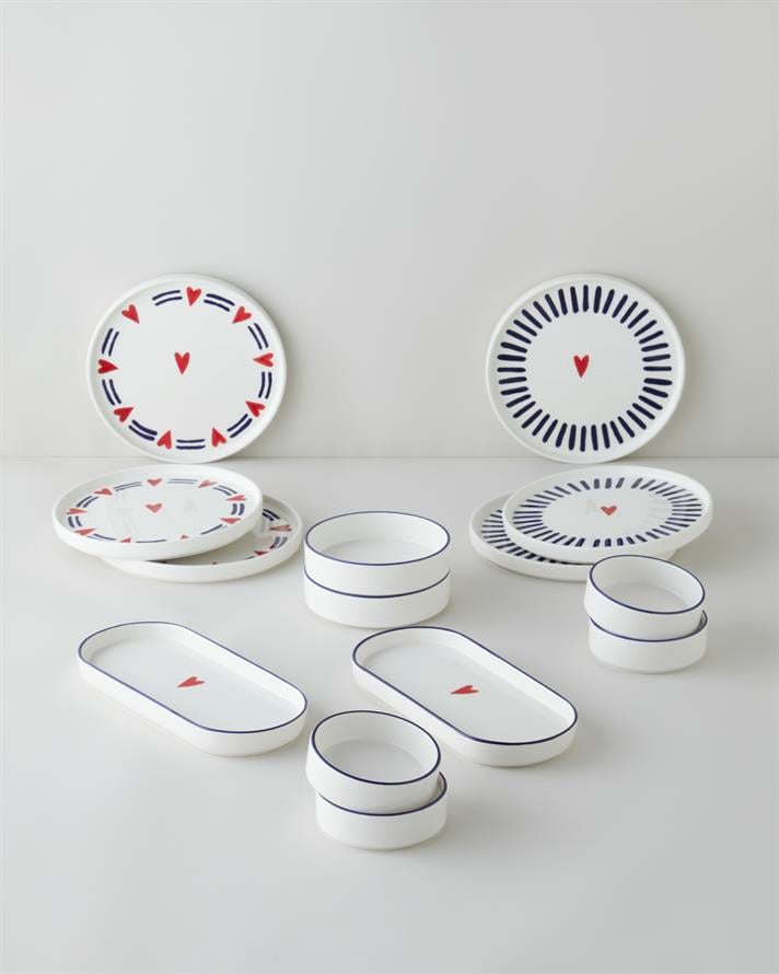 Amora Seramik Kahvaltı Takımı 14 parça 6 kişilik Lacivert-Kırmızı