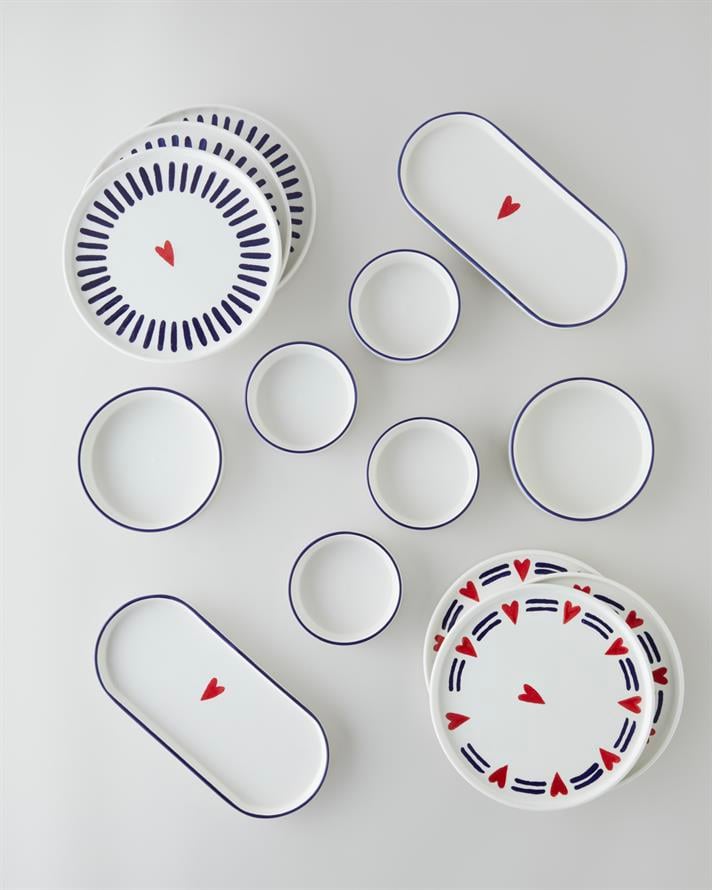 Amora Seramik Kahvaltı Takımı 14 parça 6 kişilik Lacivert-Kırmızı