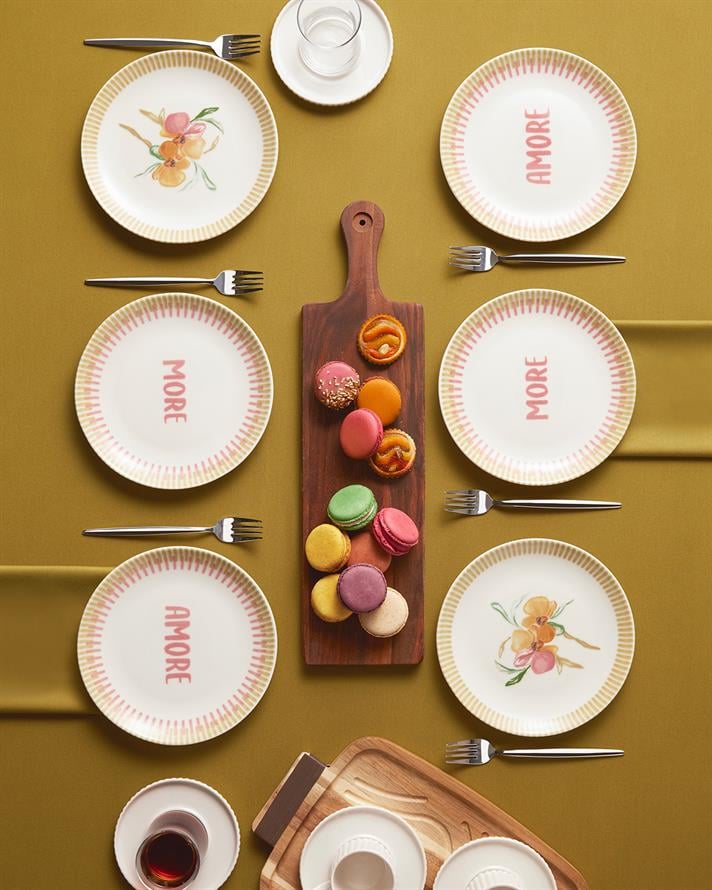 Amore Porselen 6lı Pasta Tabağı 19 cm Pembe - Yeşil