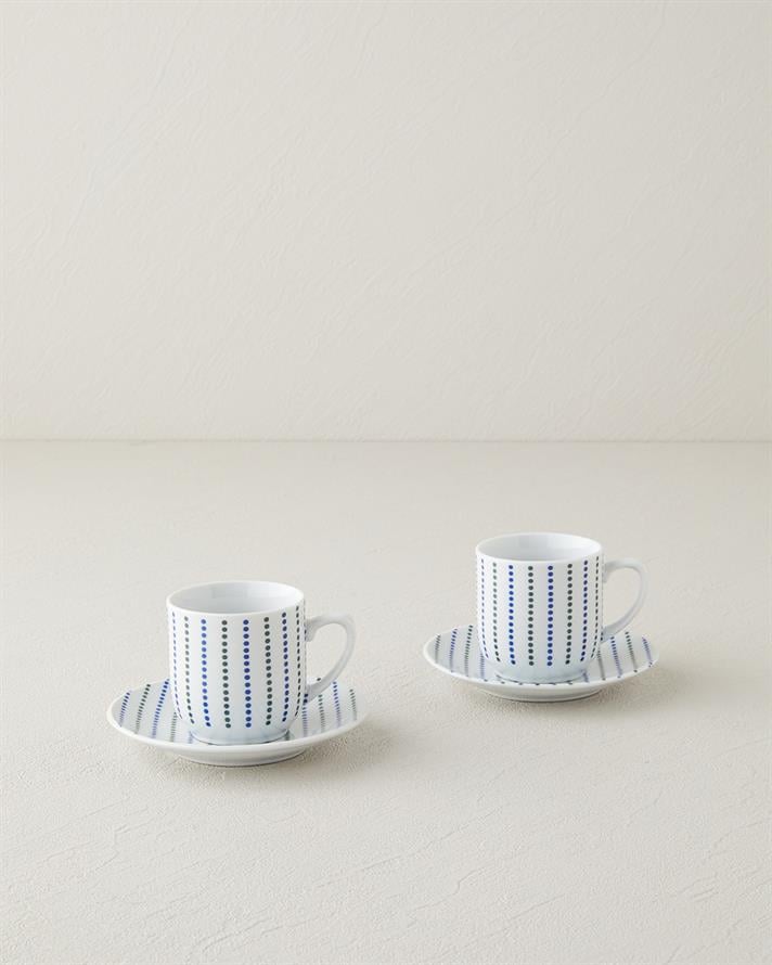 Anchor Porselen Kahve Fincan Takımı 4 Parça 2 Kişilik Mavi-Yeşil