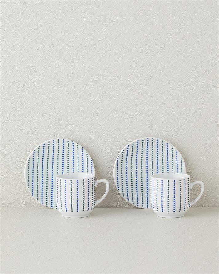 Anchor Porselen Kahve Fincan Takımı 4 Parça 2 Kişilik Mavi-Yeşil