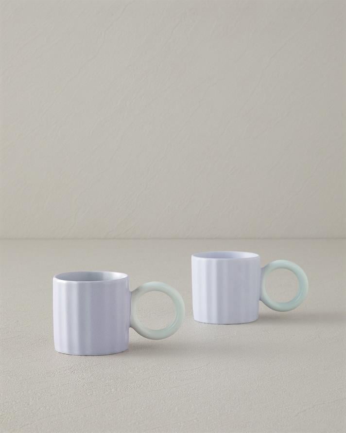 Angled New Bone China 2 Parça 2 Kişilik Kahve Fincan Takımı 90 ml Lila