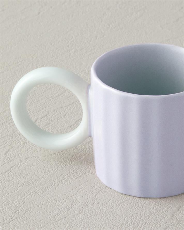 Angled New Bone China 2 Parça 2 Kişilik Kahve Fincan Takımı 90 ml Lila