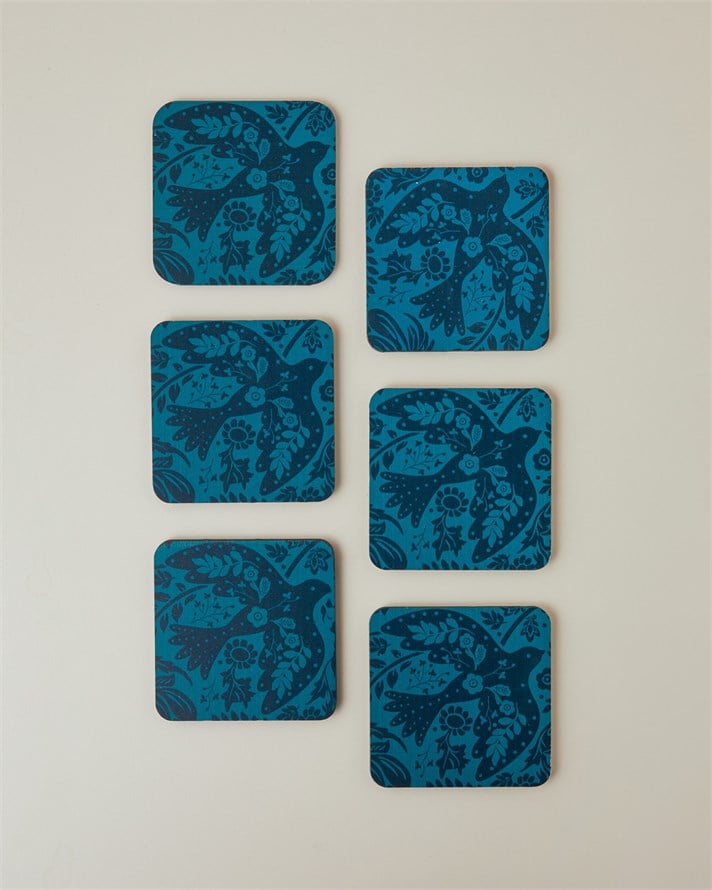Animal Wild Ahşap 6lı Bardak Altlığı 10x10 cm Yeşil