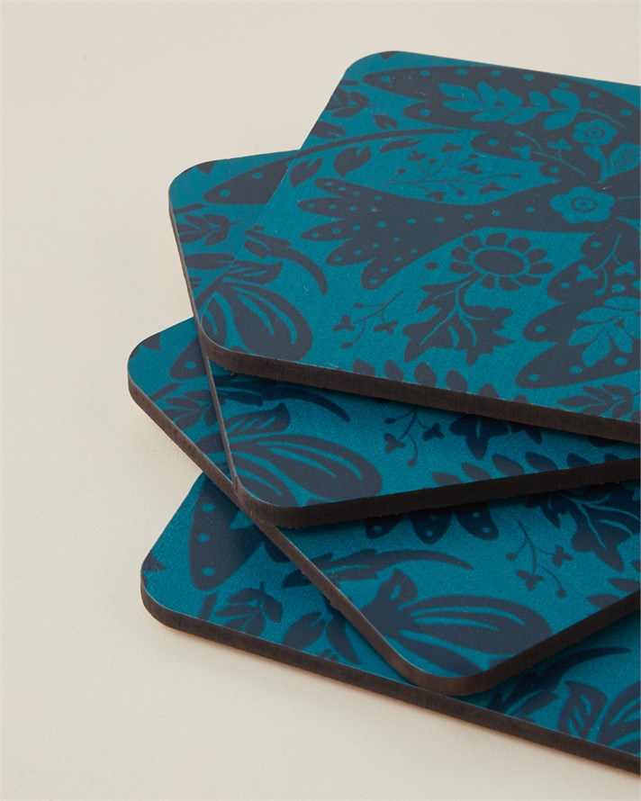 Animal Wild Ahşap 6lı Bardak Altlığı 10x10 cm Yeşil