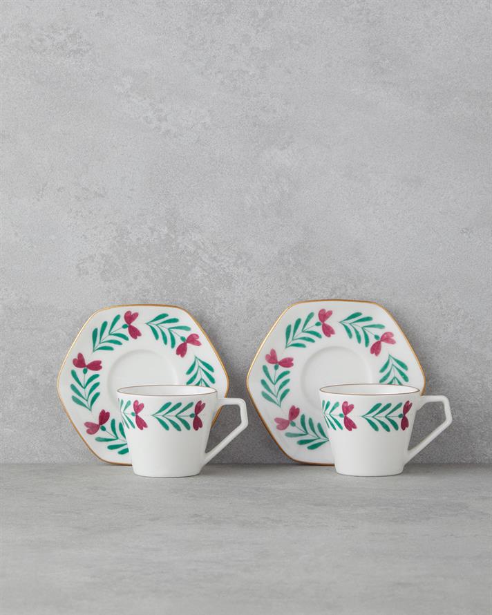 Anna Bone Porselen 4 Parça 2 Kişilik Kahve Fincan Takımı 80 ml Renkli