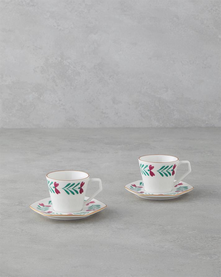 Anna Bone Porselen 4 Parça 2 Kişilik Kahve Fincan Takımı 80 ml Renkli