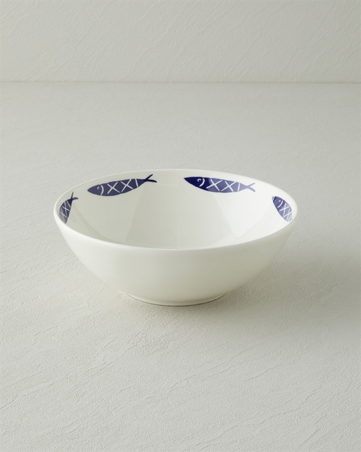 Aqua Rhythm Seramik Kase 20 cm Beyaz - Lacivert