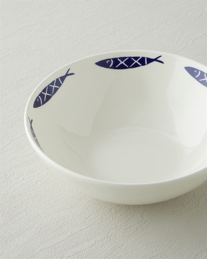 Aqua Rhythm Seramik Kase 20 cm Beyaz - Lacivert