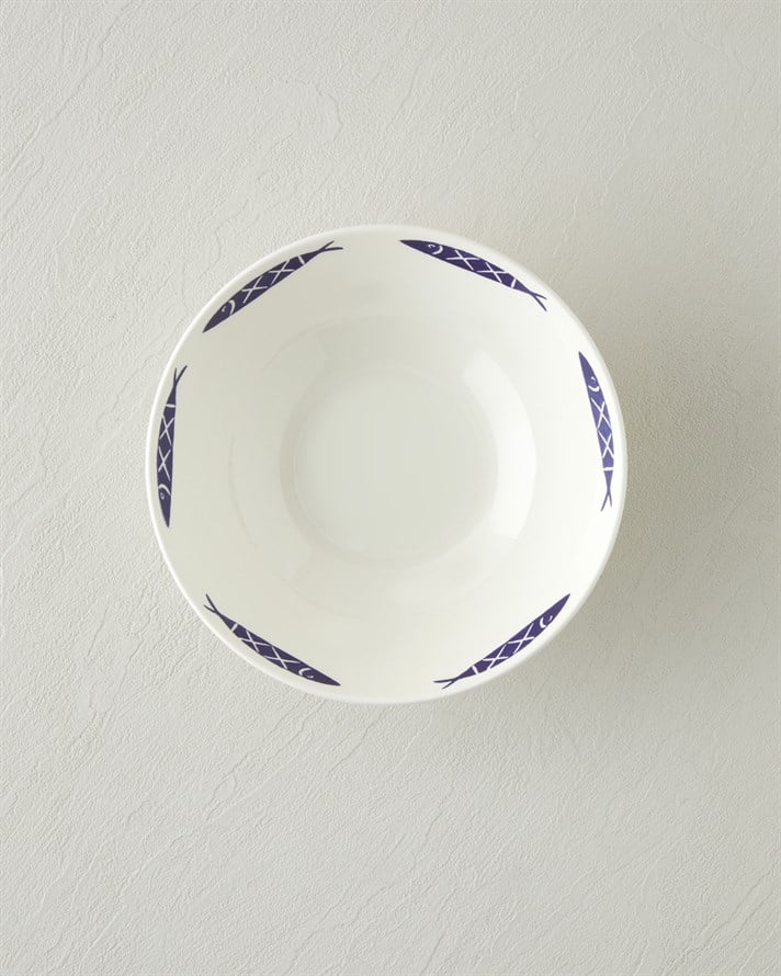 Aqua Rhythm Seramik Kase 20 cm Beyaz - Lacivert