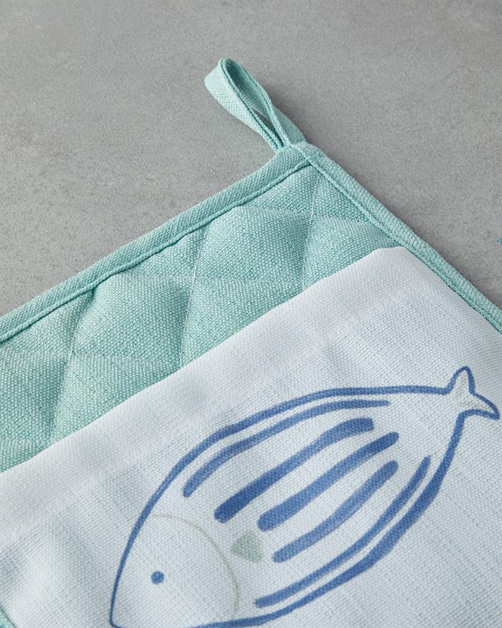 Aqualuna Fırın Eldiveni ve Tutacak Seti 17x30 Cm + 20x20 Cm Mavi - Yeşil