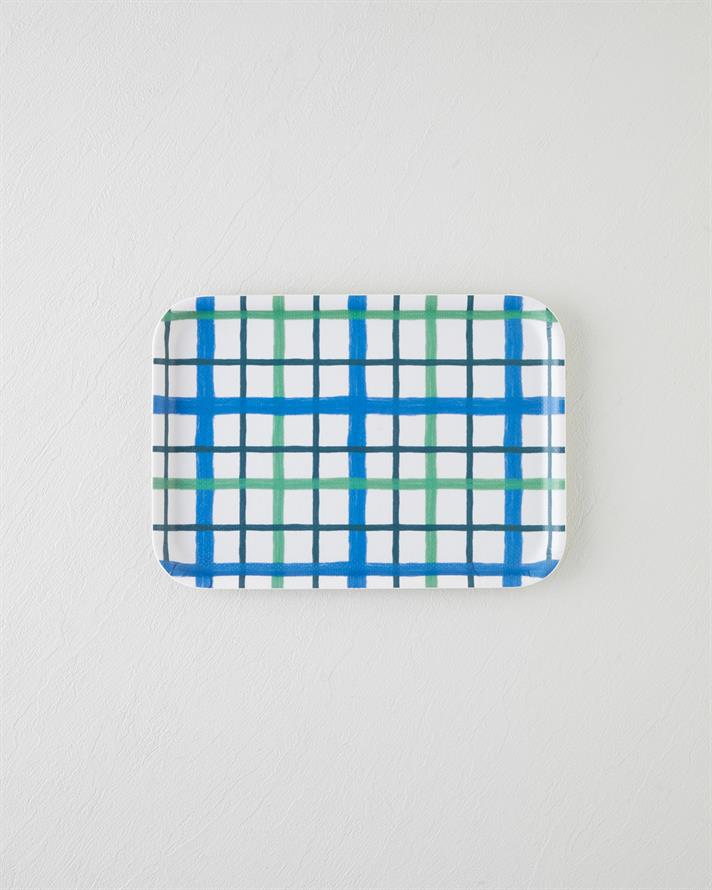 Aquaplaid Melamin Kaydırmaz Tepsi 20x28,5 cm Mavi - Yeşil