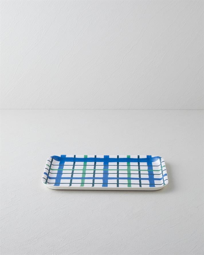 Aquaplaid Melamin Kaydırmaz Tepsi 20x28,5 cm Mavi - Yeşil