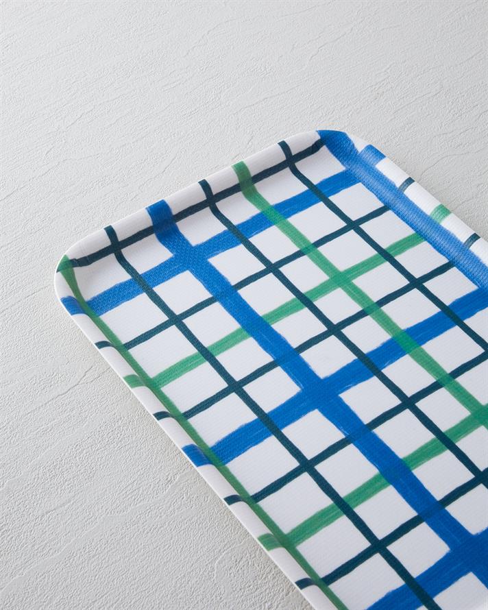 Aquaplaid Melamin Kaydırmaz Tepsi 20x28,5 cm Mavi - Yeşil