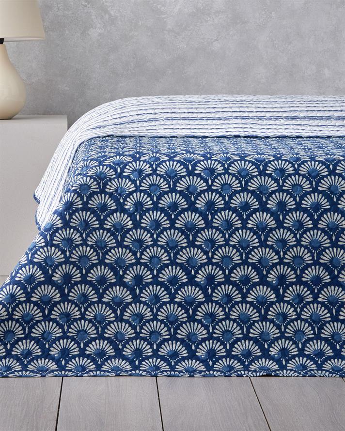 Aquatic Flowers Tek Kişilik Çok Amaçlı Örtü 160x220 cm Lacivert