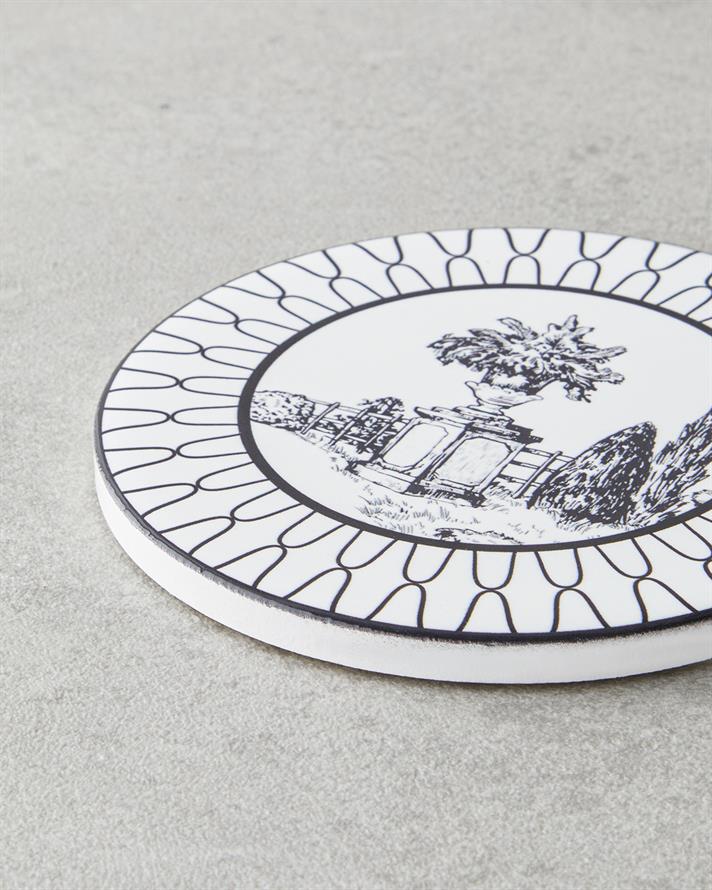 Arborelle Seramik Bardak Altlığı 10.8x0.8 cm Siyah - Beyaz