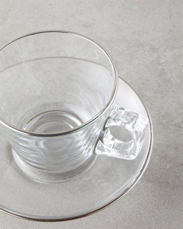 Aria Cam 4 Parça 2 Kişilik Fincan Takımı 195 ml Silver