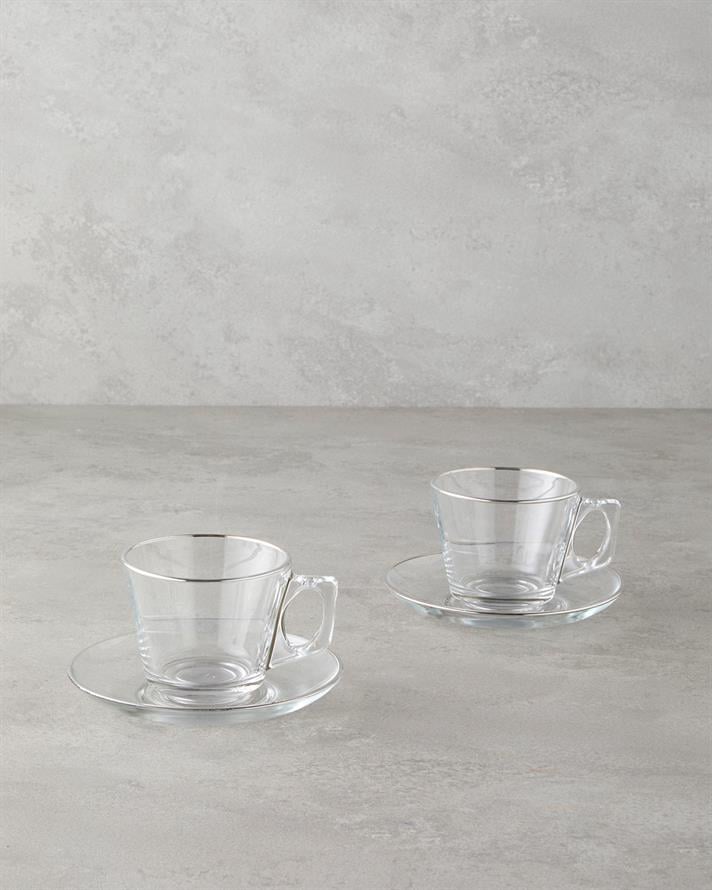 Aria Cam 4 Parça 2 Kişilik Fincan Takımı 195 ml Silver