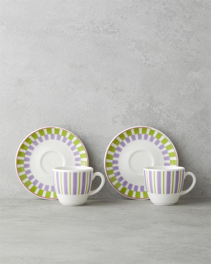 Arian Bone Porselen 4 Parça 2 Kişilik Kahve Fincan Takımı 90 ml Yeşil-mor