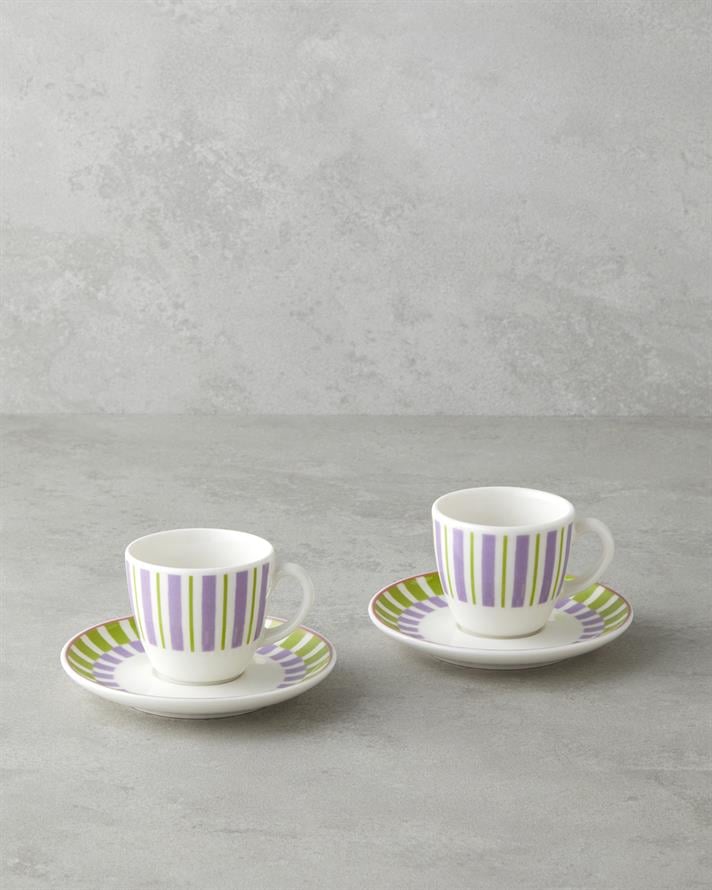 Arian Bone Porselen 4 Parça 2 Kişilik Kahve Fincan Takımı 90 ml Yeşil-mor