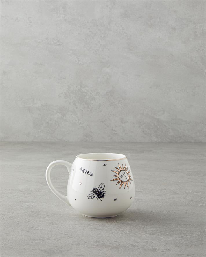 Aries New Bone China Kupa 325 ml Siyah-Beyaz-Gold