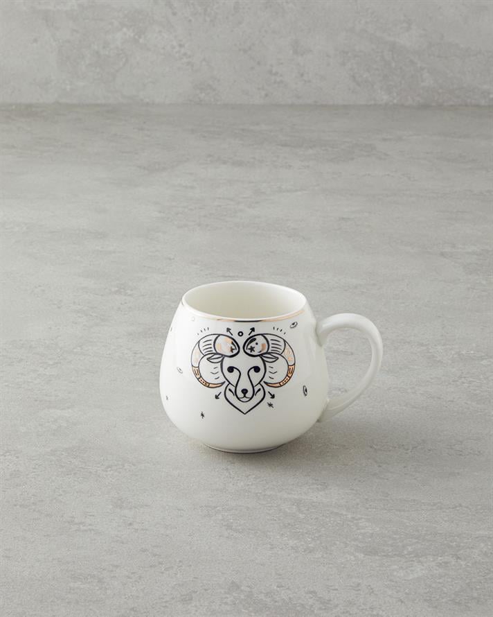 Aries New Bone China Kupa 325 ml Siyah-Beyaz-Gold