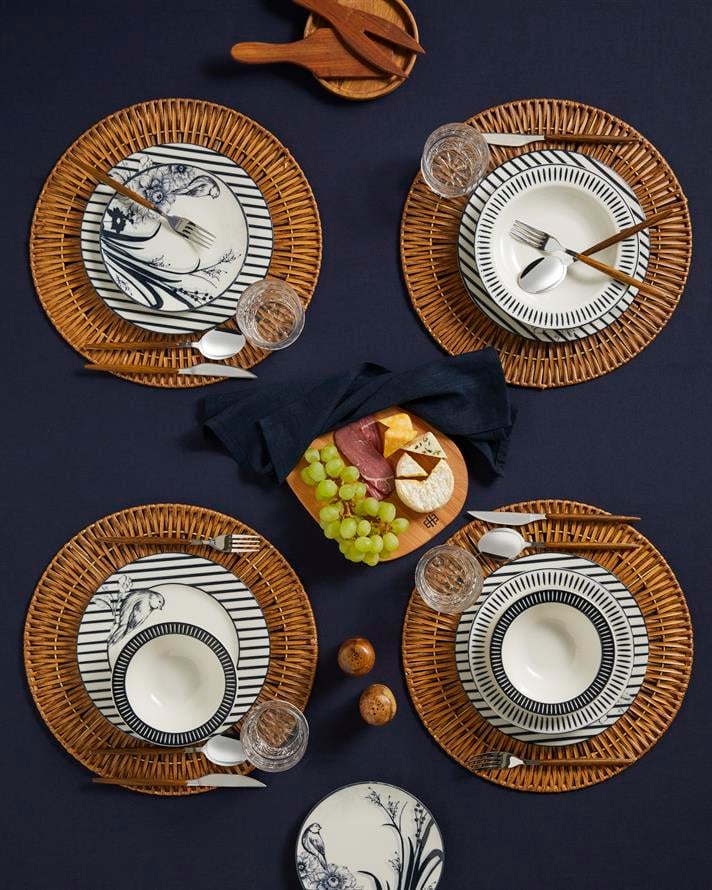 Artistic Garden Porselen Yemek Takımı 24 Parça 6 Kişilik Beyaz - Lacivert