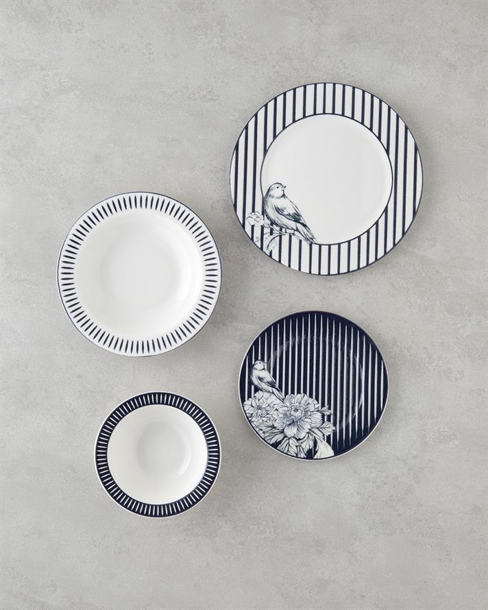 Artistic Garden Porselen Yemek Takımı 24 Parça 6 Kişilik Beyaz - Lacivert