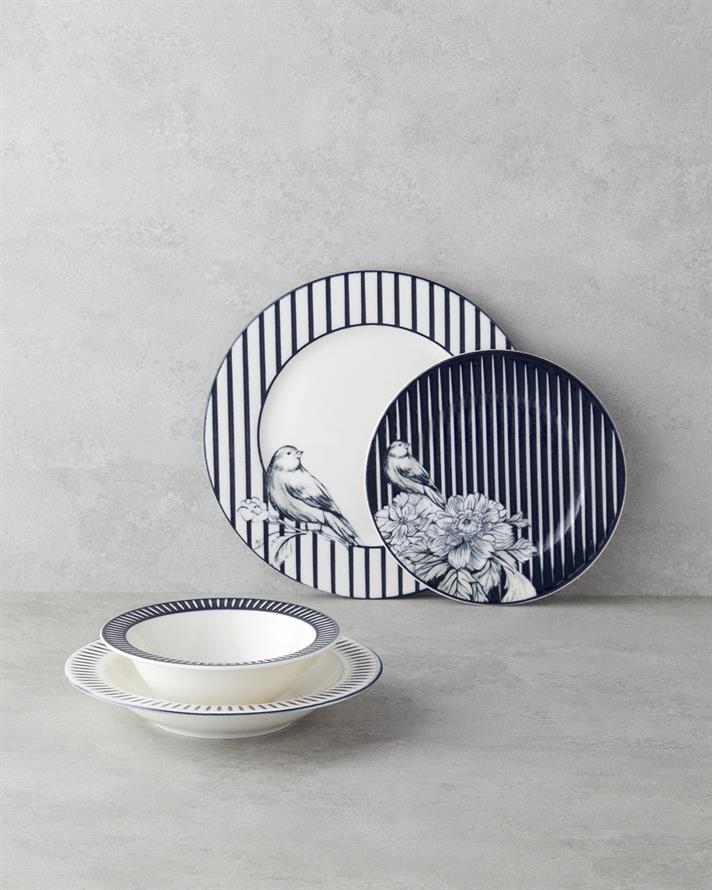 Artistic Garden Porselen Yemek Takımı 24 Parça 6 Kişilik Beyaz - Lacivert