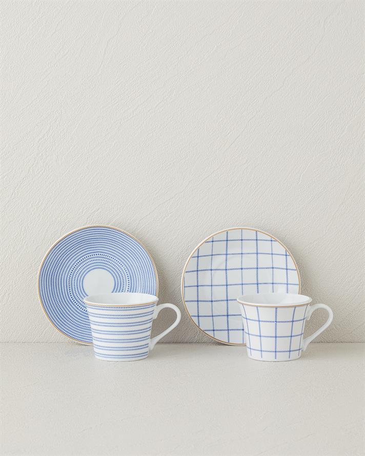 Ashley Porselen Kahve Fincan Takımı 4 Parça 2 Kişilik Mavi