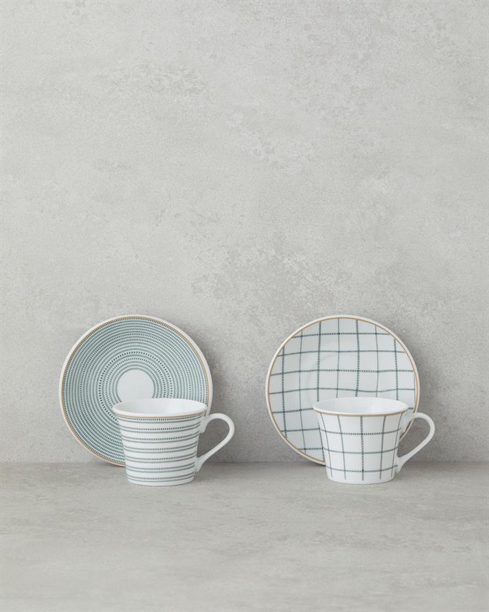 Ashley Porselen Kahve Fincan Takımı 4 Parça 2 Kişilik Yeşil