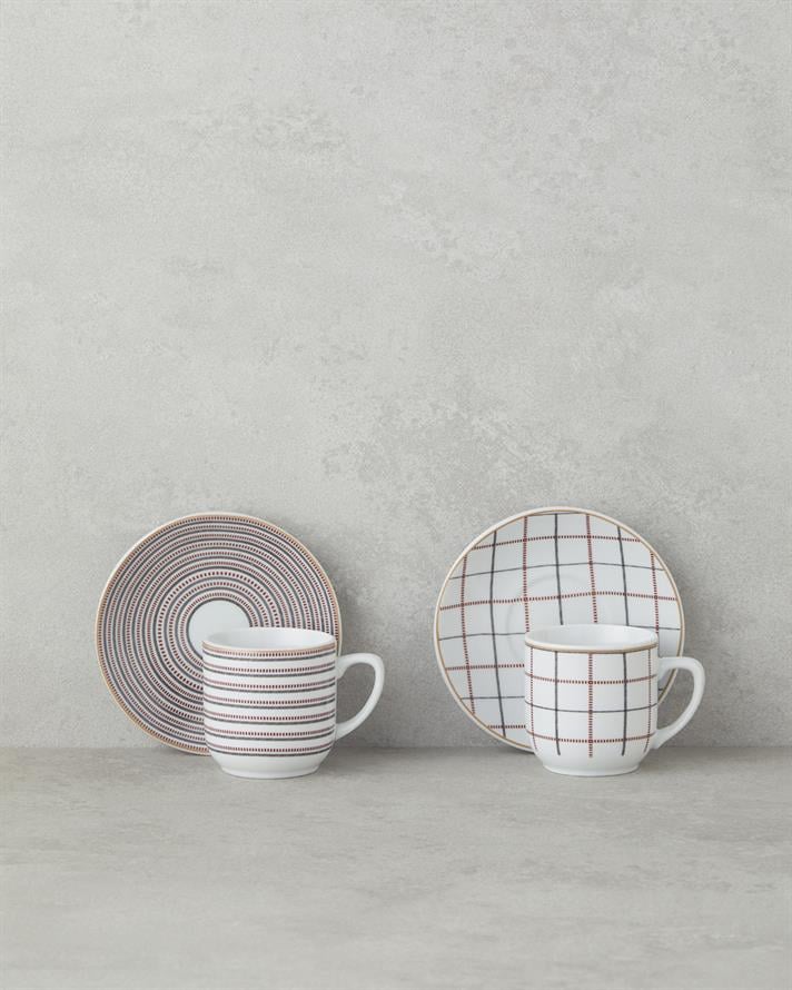 Ashley Porselen Kahve Fincan Takımı 4 Parça 2 Kişilik Siyah-Bordo