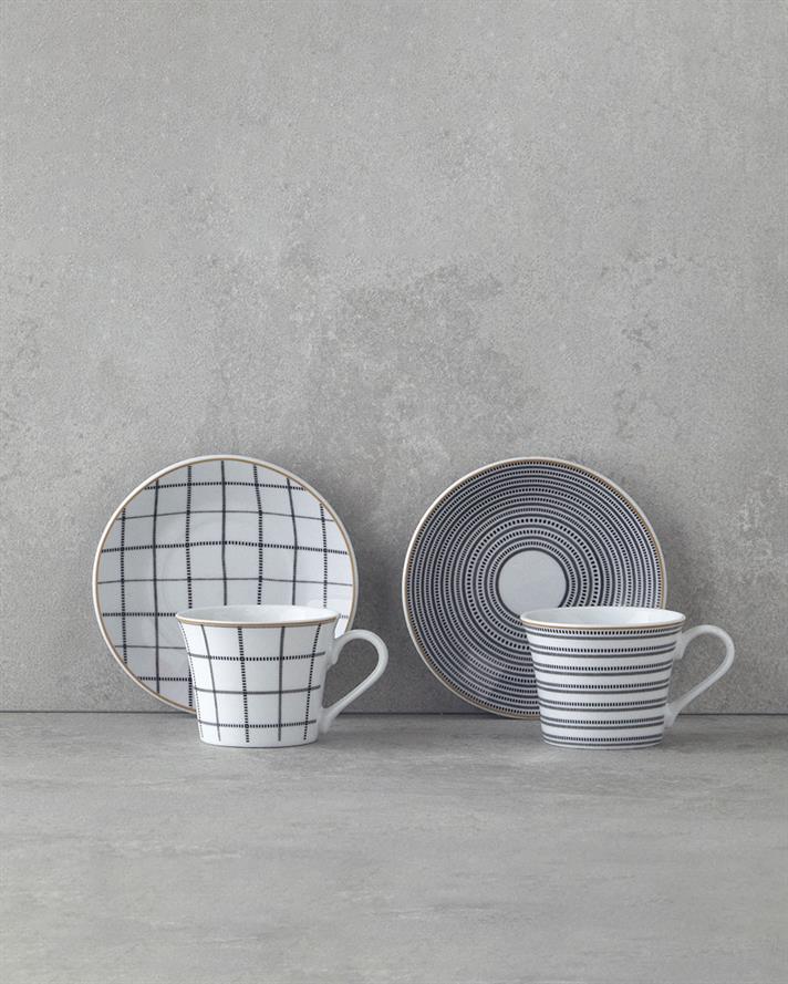 Ashley Porselen Kahve Fincan Takımı 4 Parça 2 Kişilik Siyah